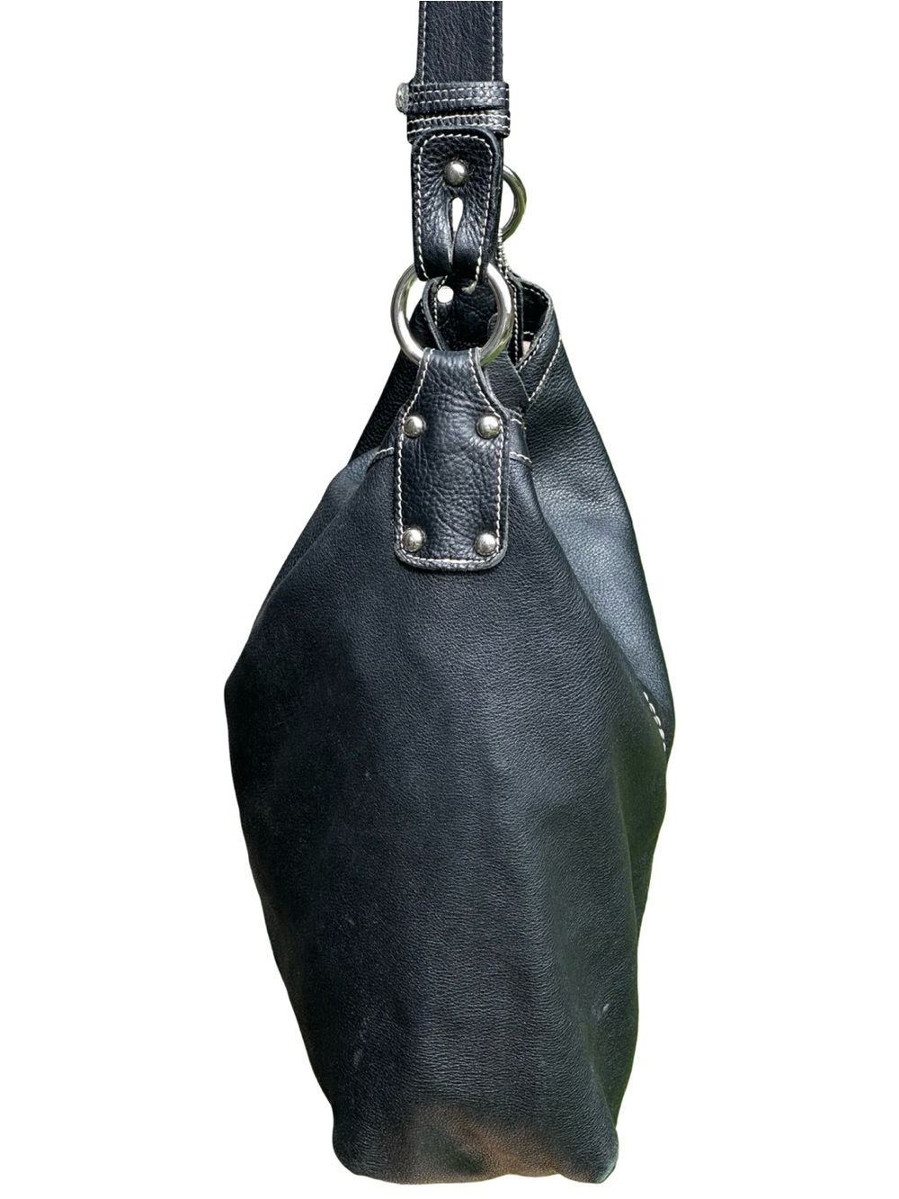 Vintage Roots Black Leather Slouchy Hobo Crossbody Bag - Picture 9 of 16